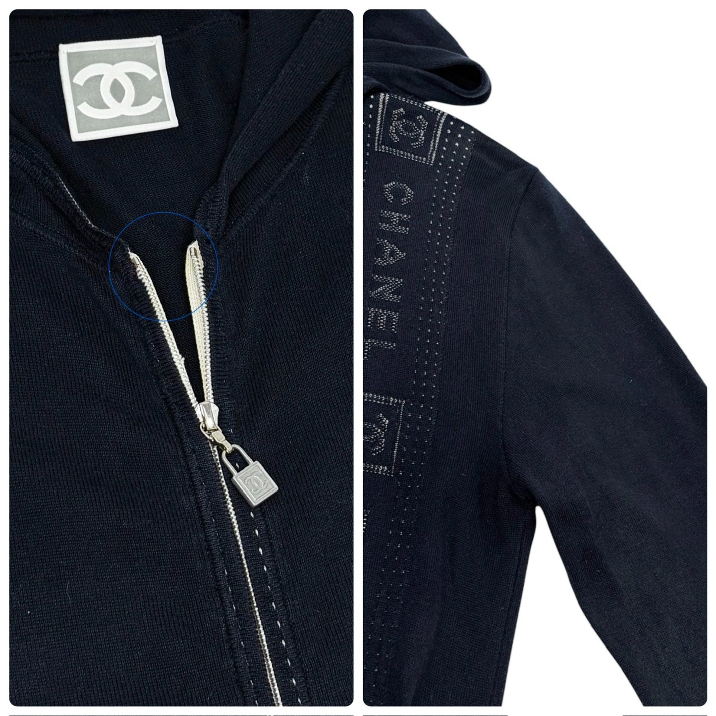 CHANEL Sport Vintage 07C CC Logo Zip Hoodie Jacket Top #36 Blue White 902073