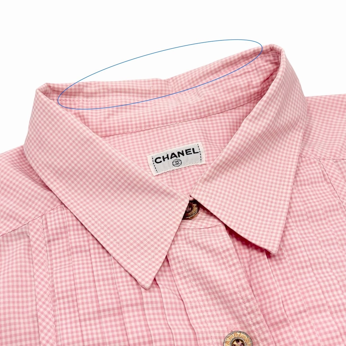 CHANEL Vintage CC Logo Gingham Check Button Up Shirt Top Pink  Cotton 901849