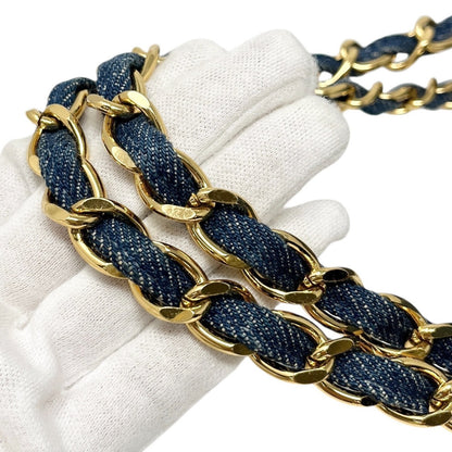 CHANEL Vintage CC Mark Logo Matelasse Denim Shoulder Bag Chain Blue Gold Cotton