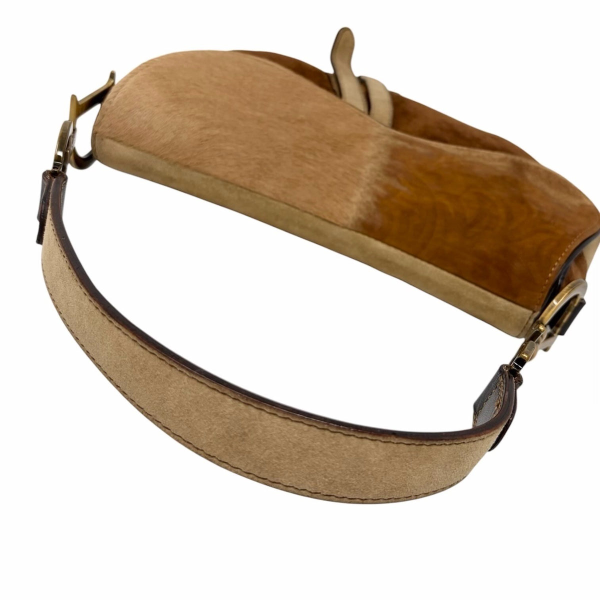 Christian Dior Vintage Pony Carf Hair Saddle Shoulder Bag Brown Beige 902489