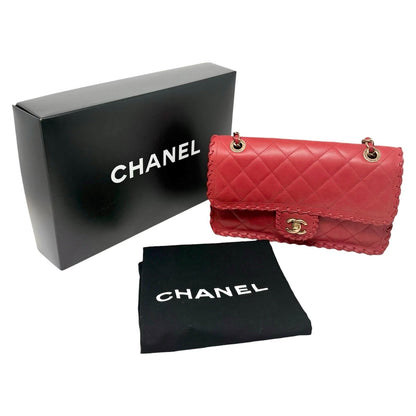 CHANEL Vintage CC Logo Quilted Whipstitch Chain 2way Bag Red Leather 902349