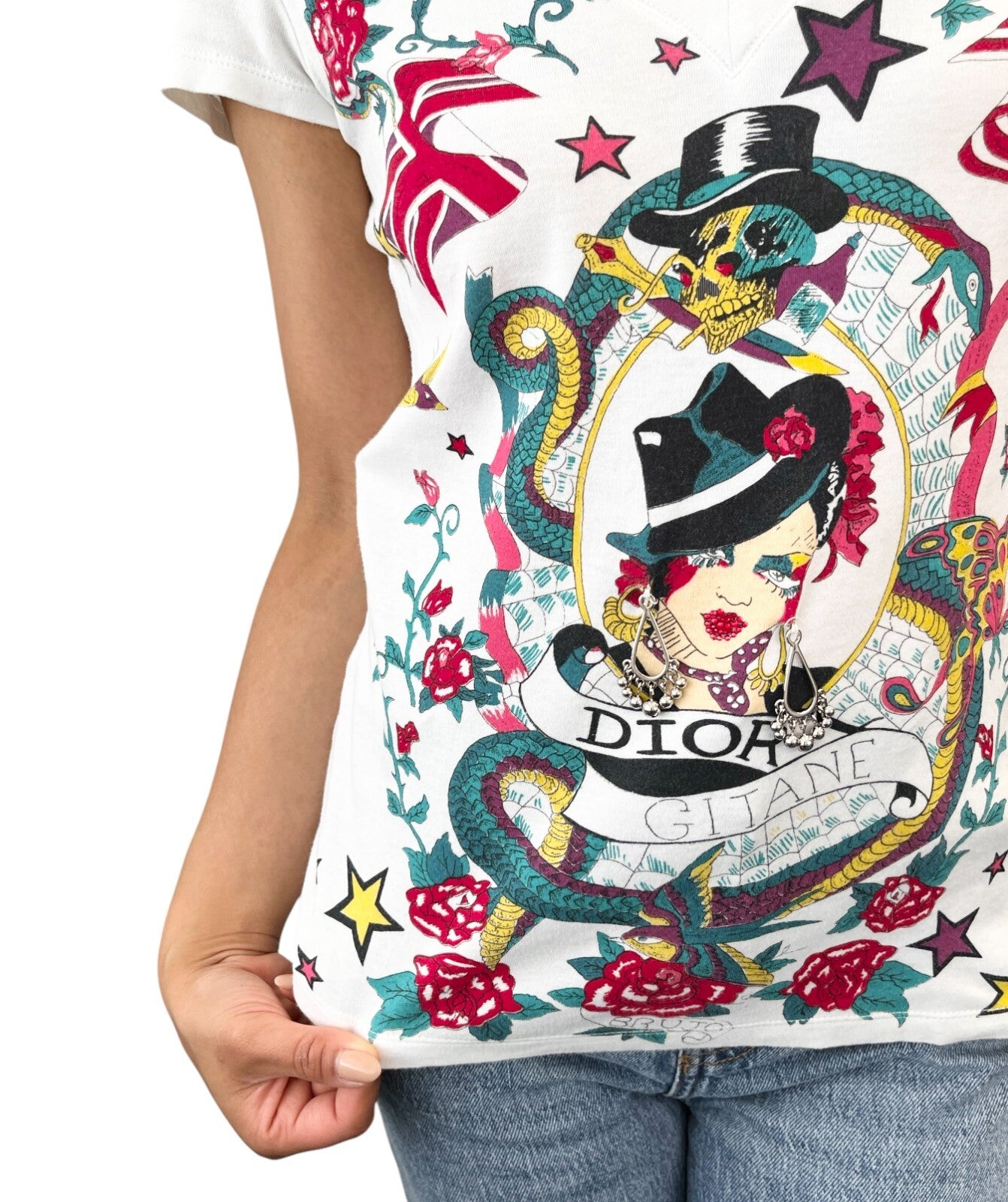 Christian Dior Vintage 2004 Logo Graphic T-shirt Top #38 Multicolor Cotton