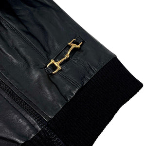 CELINE Vintage Logo Zipped Leather Jacket #36 Pocket Black Gold Rank AB