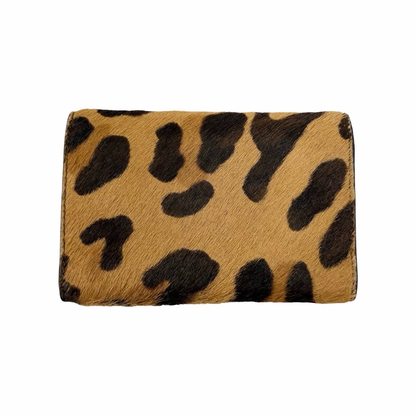 PRADA Vintage Triangle Logo Leopard Pony Hair Mini Key Case Brown Camel 902438