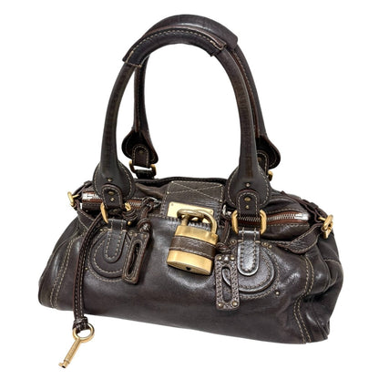 Chloe Vintage Paddington Padlock Key Boston Bag Leather Brown Gold 902822