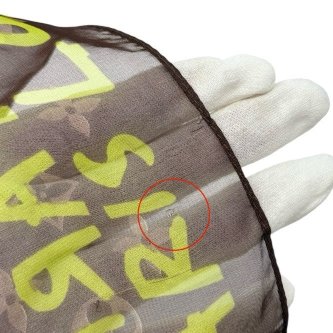 LOUIS VUITTON Vintage LV Monogram Logo Graffiti Scarf Green Brown Silk