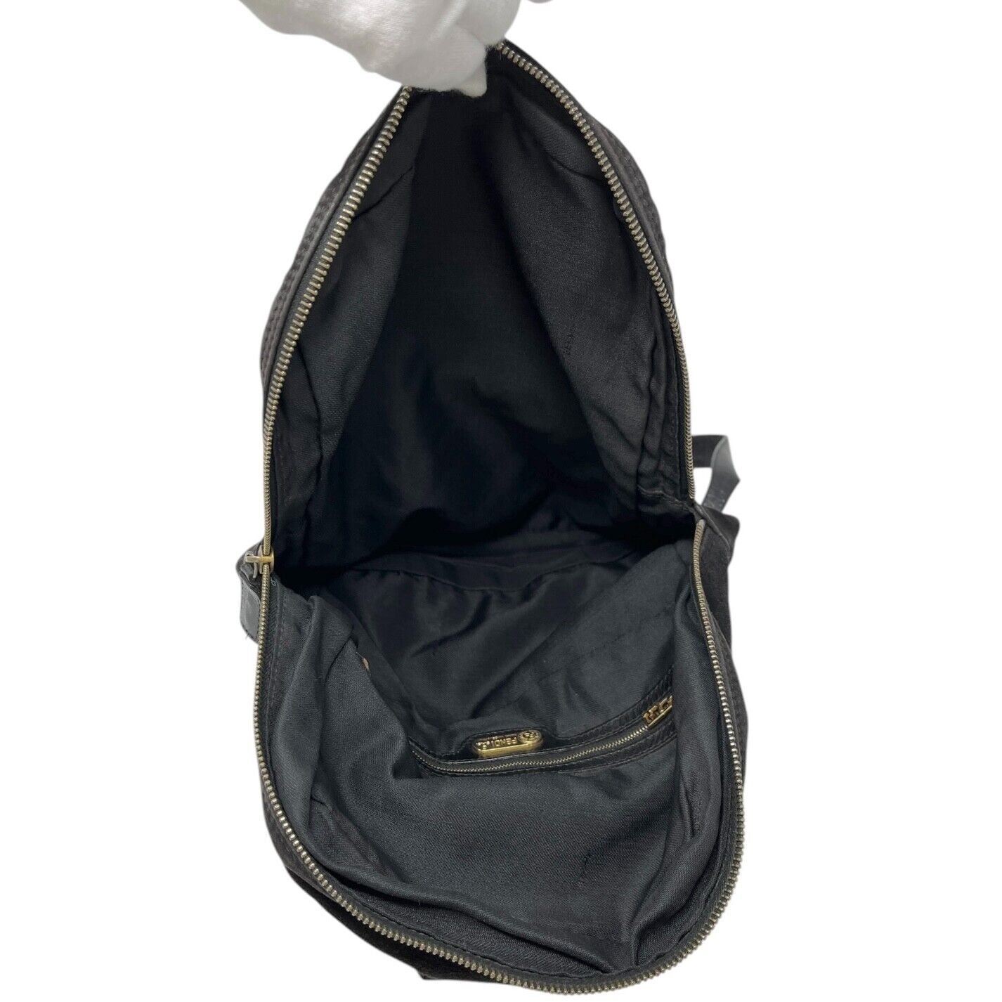 FENDI Vintage FF Logo Backpack Zip Black Green Suede Leather Front Pocket