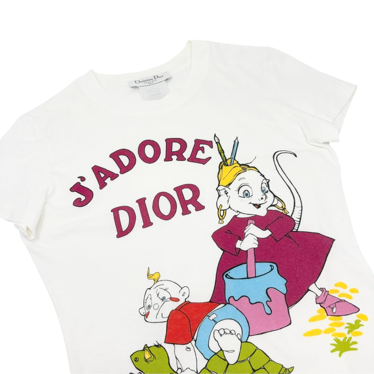 Christian Dior Vintage 2002 J'ADORE Logo Cartoon T-shirt Top #38 White 902451