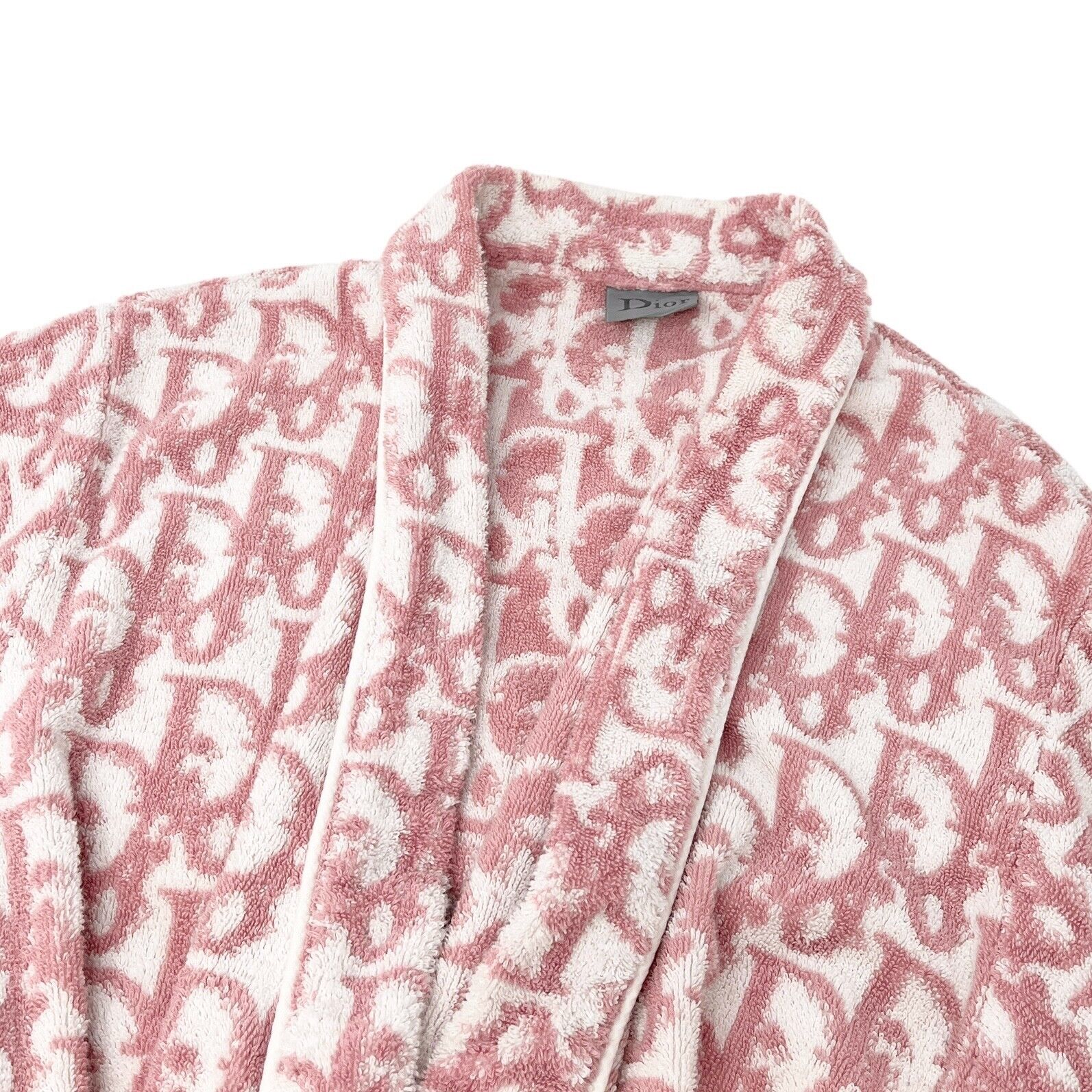 Dior Vintage Trotter Monogram Bath Robe Terry Cloth Pink White Cotton Rank AB