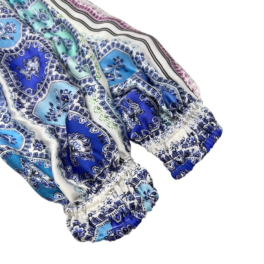 Roberto Cavalli Vintage Shirt Top #38 Rhinestone Button Blue Purple Silk RankAB