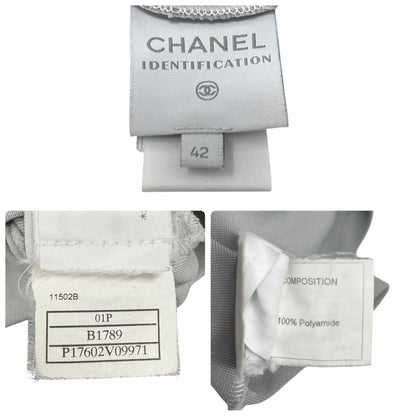 CHANEL Sport Vintage 01P Big CC Logo Tank Top #42 Gray White Nylon 106915