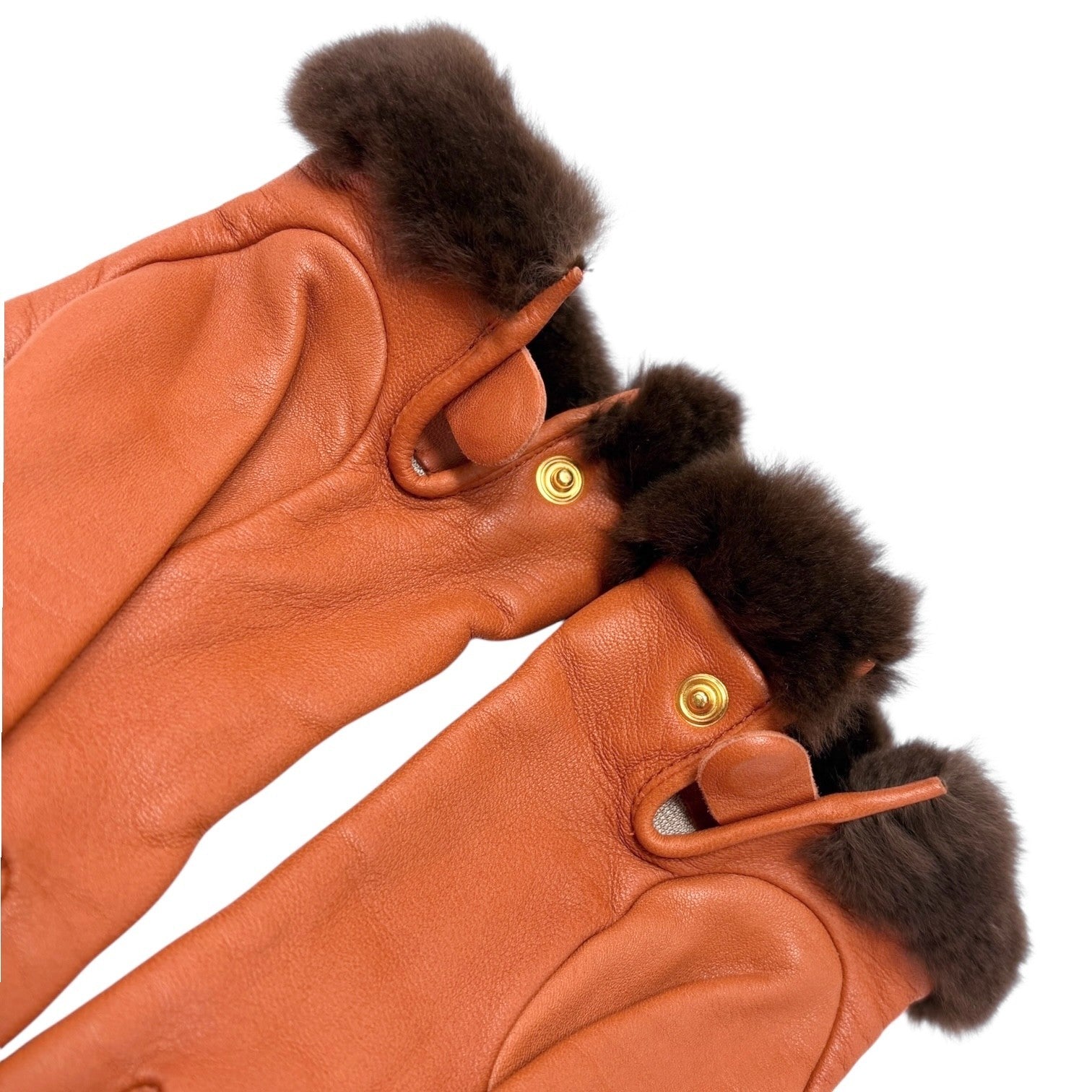 HERMES Vintage H Logo Kelly Gloves Accessory Padlock Charm #7 Orange Leather