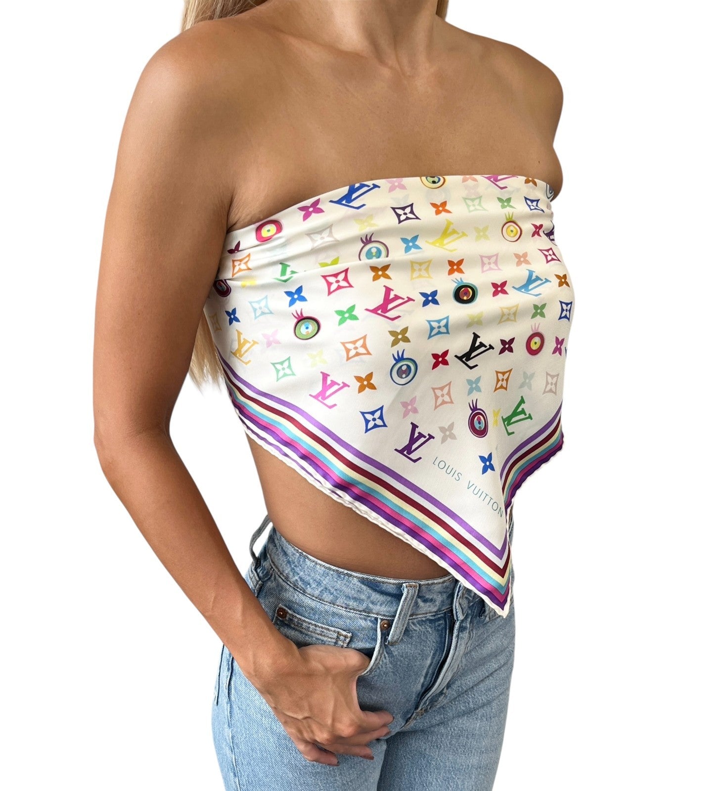 LOUIS VUITTON Vintage Eye Love Monogram Multicolor Logo Scarf Wrap Shawl