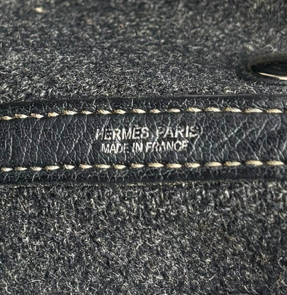 HERMES Vintage Ribbed Wool Garden Party 30 PM 2way Bag Black Silver Leather