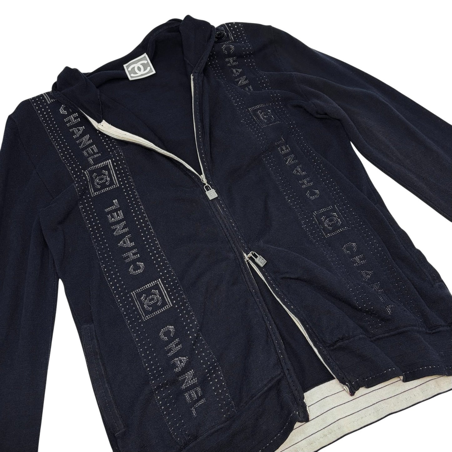 CHANEL Sport Vintage 07C CC Logo Zip Hoodie Jacket Top #36 Blue White 902073