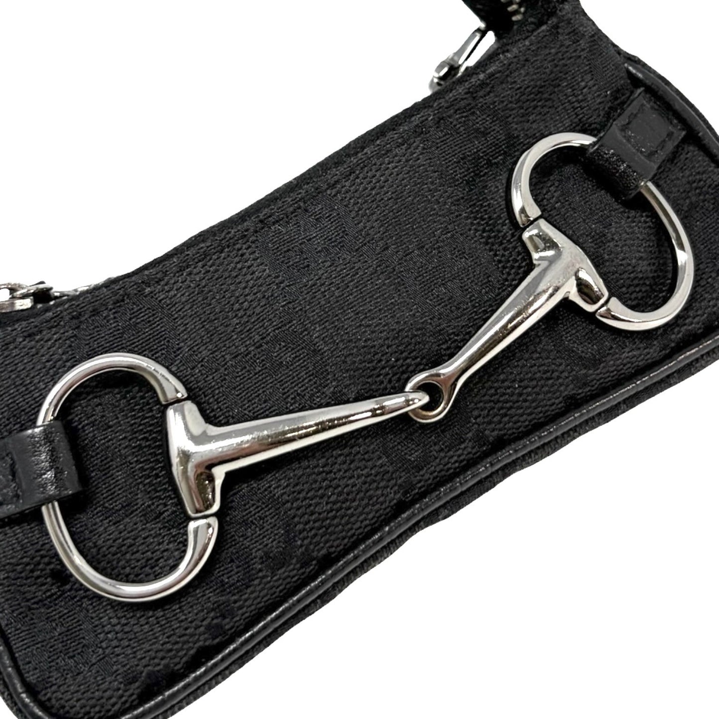 GUCCI Vintage GG Monogram Horsebit Micro Pouch Coin Purse Black Silver 902090