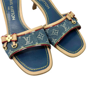 LOUIS VUITTON Vintage LV Monogram Denim Sandals #36.5 US 6.5 Blue Red Rank AB