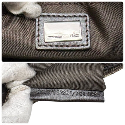 FENDI Vintage Logo Zucchino Shoulder Bag Pochette Brown Canvas Pocket 902351