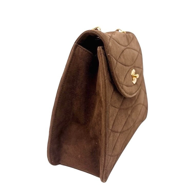 CHANEL Vintage CC Mark Logo Turnlock Chain Crossbody Bag Brown Gold Suede