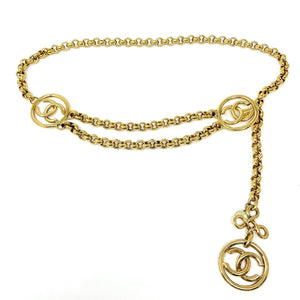 CHANEL Vintage 93P CC Logo Chain Belt Accessory Gold Metal Charm Rank AB