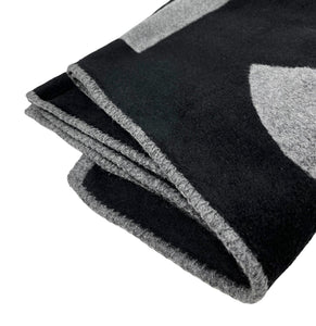 CHANEL Vintage Logo Muffler Scarf Wrap Accessory Black Gray Silk Cashmere