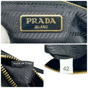 PRADA Vintage Logo Mini Shoulder Bag Pochette Black Gold Zip Nylon Rank AB