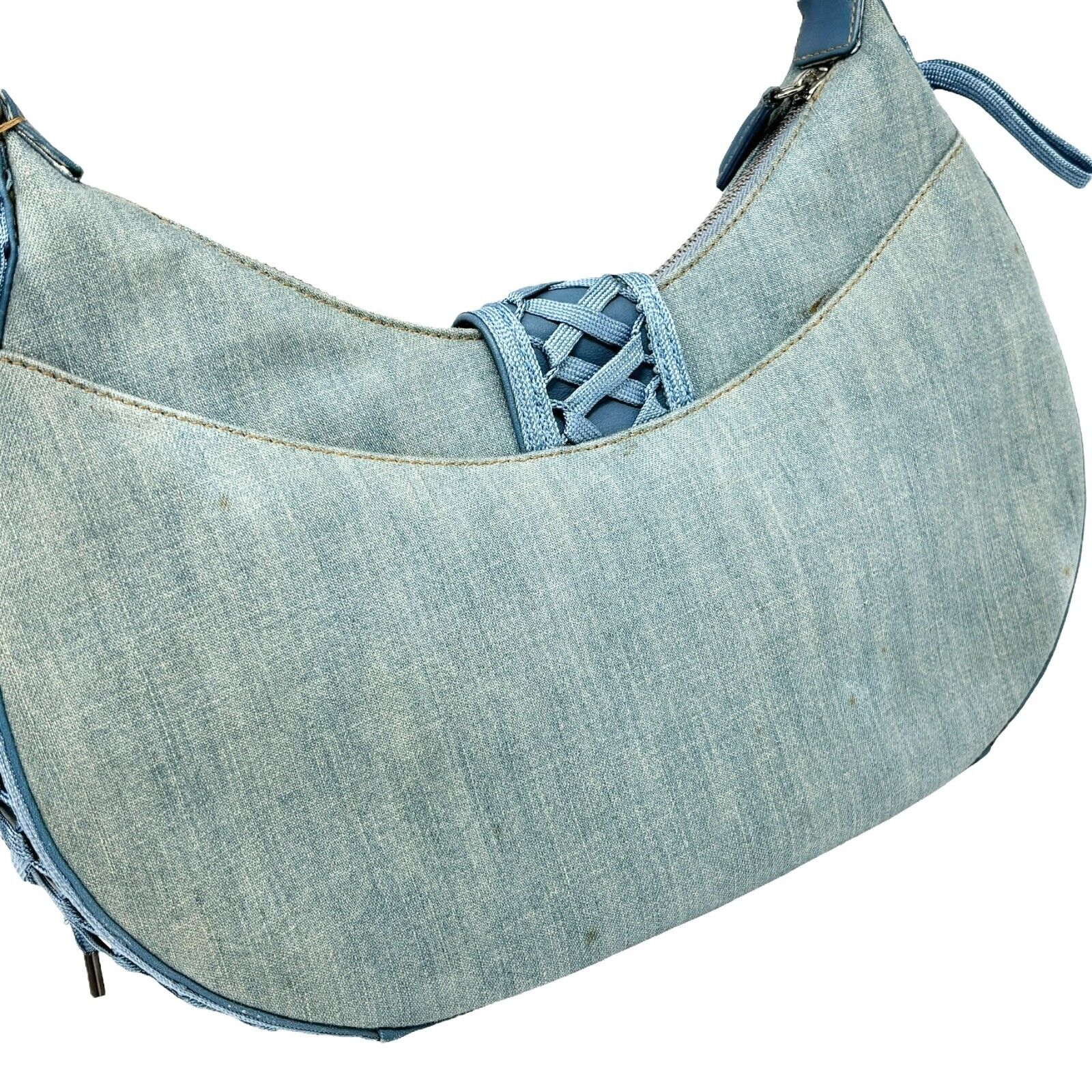 Christian Dior Vintage 2002 Admit It Denim Shoulder Bag Blue Silver Cotton