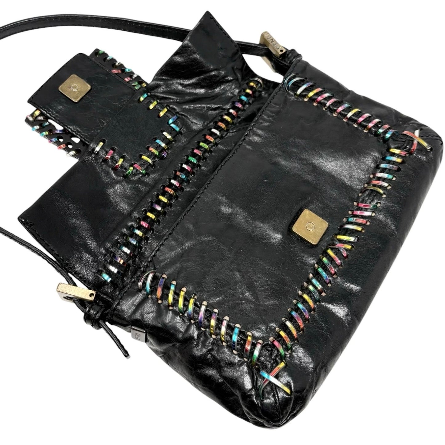 FENDI Vintage Mamma Baguette Multicolor Whipstitch Mini Bag Black 901874