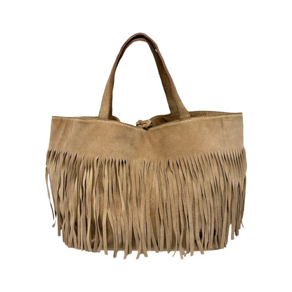 miu miu Vintage Fringe Ribbon Beads Top Handle Tote Bag Beige Suede 902477