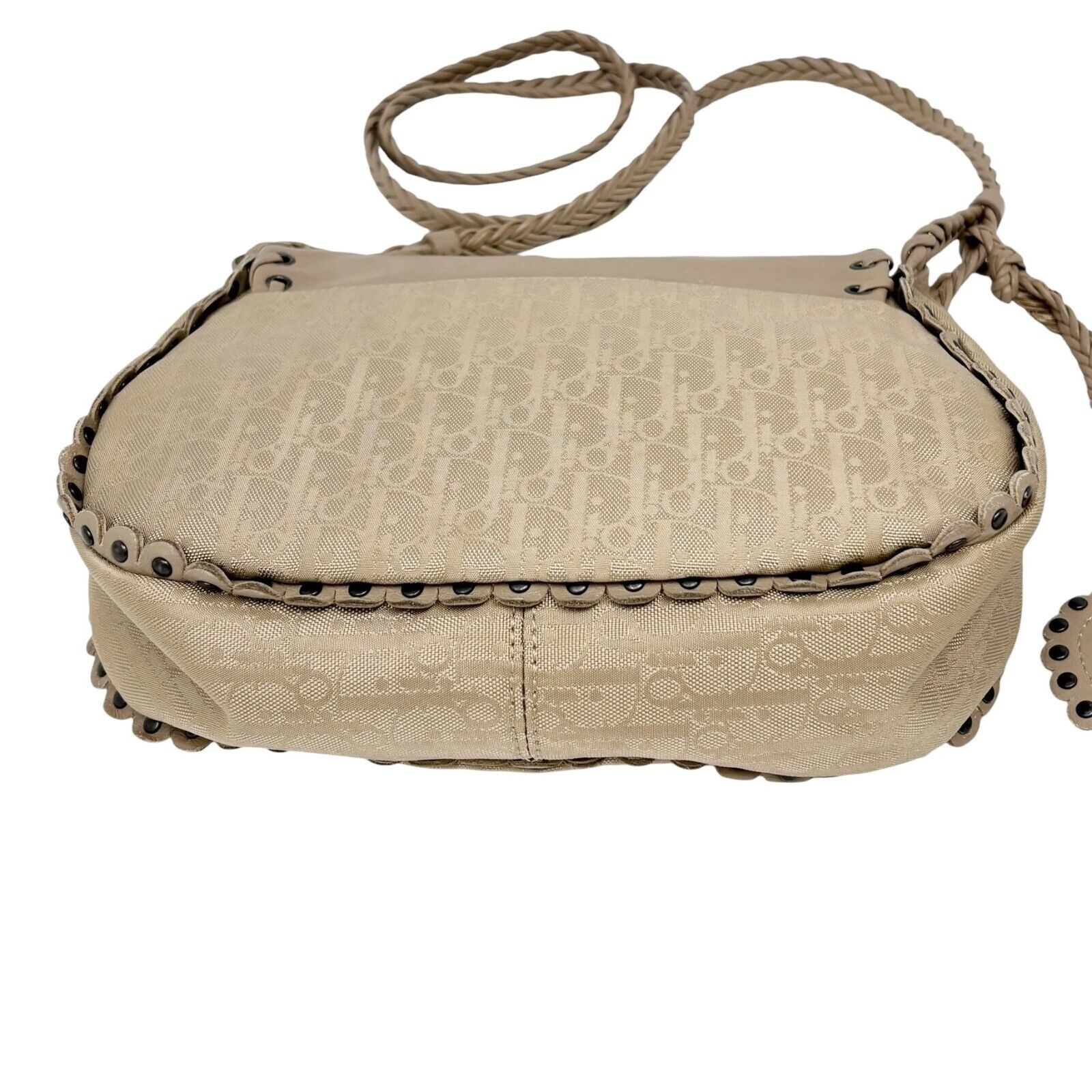 Christian Dior Vintage 2007 Trotter Monogram Crossbody Bag Charm Cream Leather