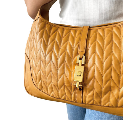 GUCCI Vintage Logo Quilted Chain Shoulder Bag Brown Gold Leather 902065