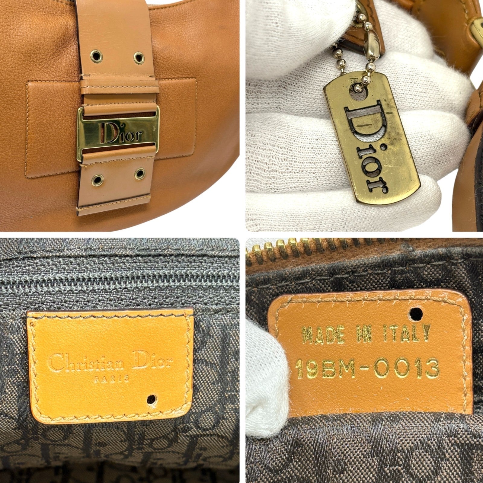 Christian Dior Vintage 2003 Street Chic Shoulder Hobo Bag Brown Gold Leather