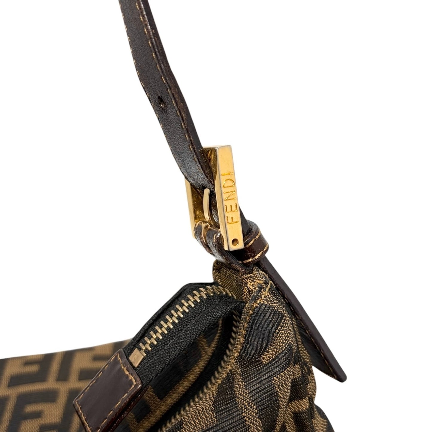 FENDI Vintage FF Zucca Mamma Baguette Pocket Shoulder Bag Brown Canvas 902439