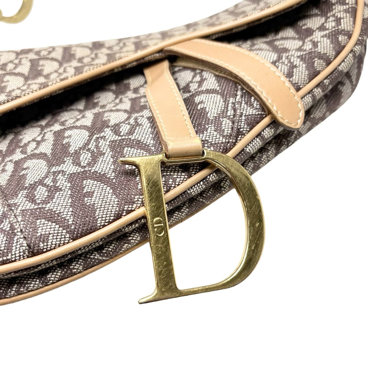 Christian Dior Vintage Trotter Monogram Saddle Bag Brown  Gold Canvas 902327