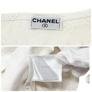 CHANEL Vintage CC Mark Logo Camellia Print T-shirt Short Sleeve Top White Nylon