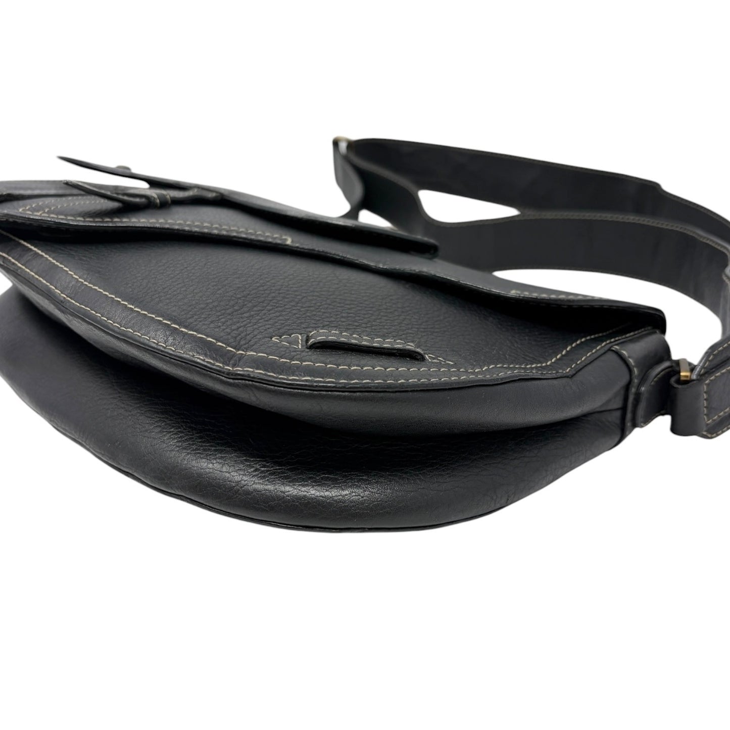 Christian Dior Vintage 2002 Double Saddle Leather Shoulder Bag Black Stitch