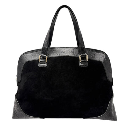 GUCCI Vintage GG Monogram Shoulder Top Handle Bag Black Gold Suede 902331