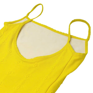 CHANEL Vintage 97P CC Mark Swimsuit Bodysuit #38 One-piece Yellow Nylon Rank AB