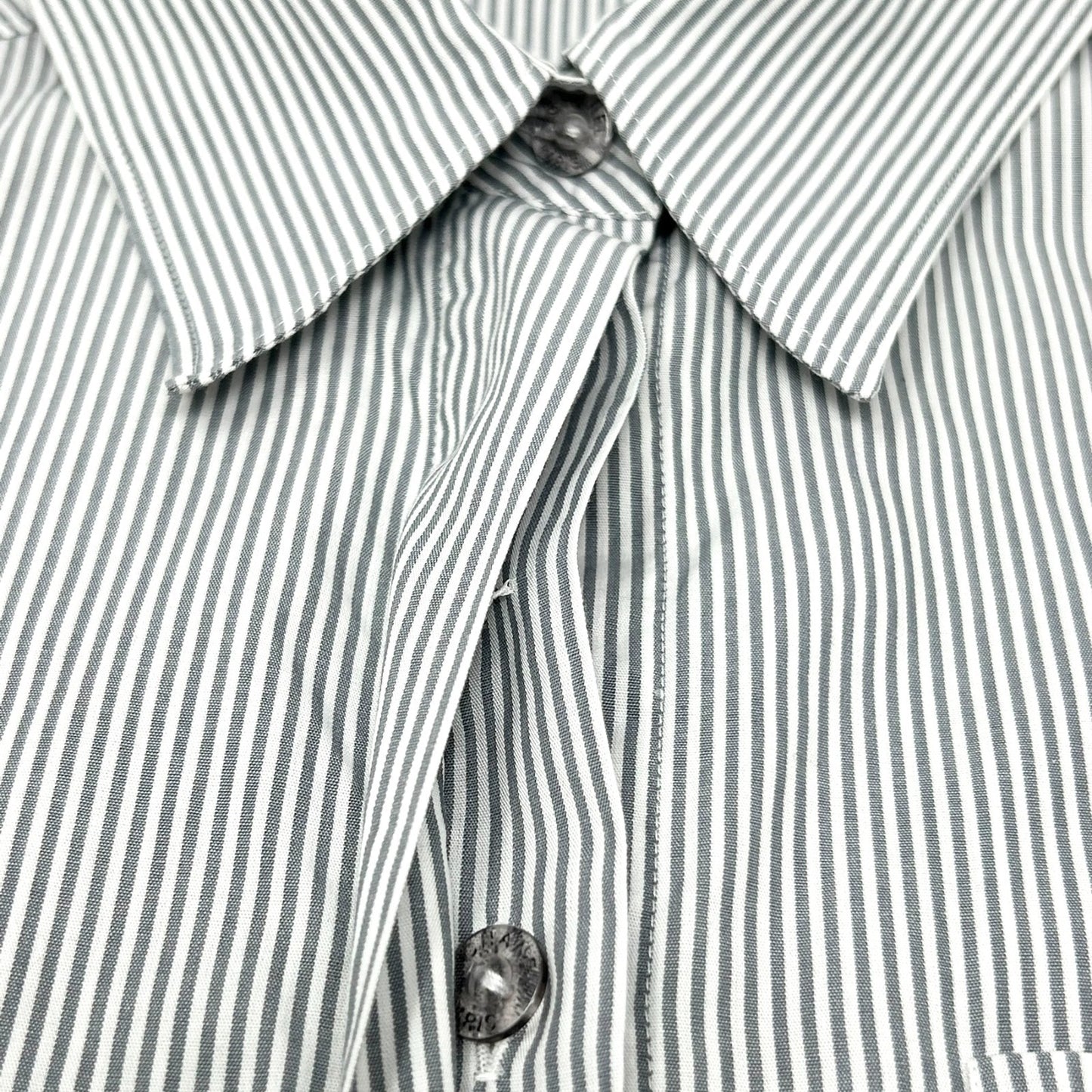 CHANEL Vintage 99P CC Logo Short Sleeve Shirt #40 Stripe Blouse Top Gray Pocket
