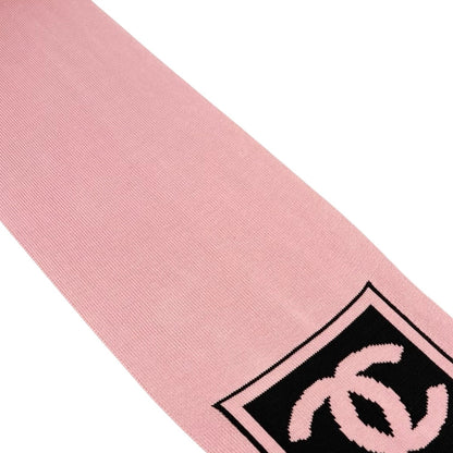 CHANEL Sport Vintage CC Logo Knit Scarf Stole Pink Black Cotton 902918