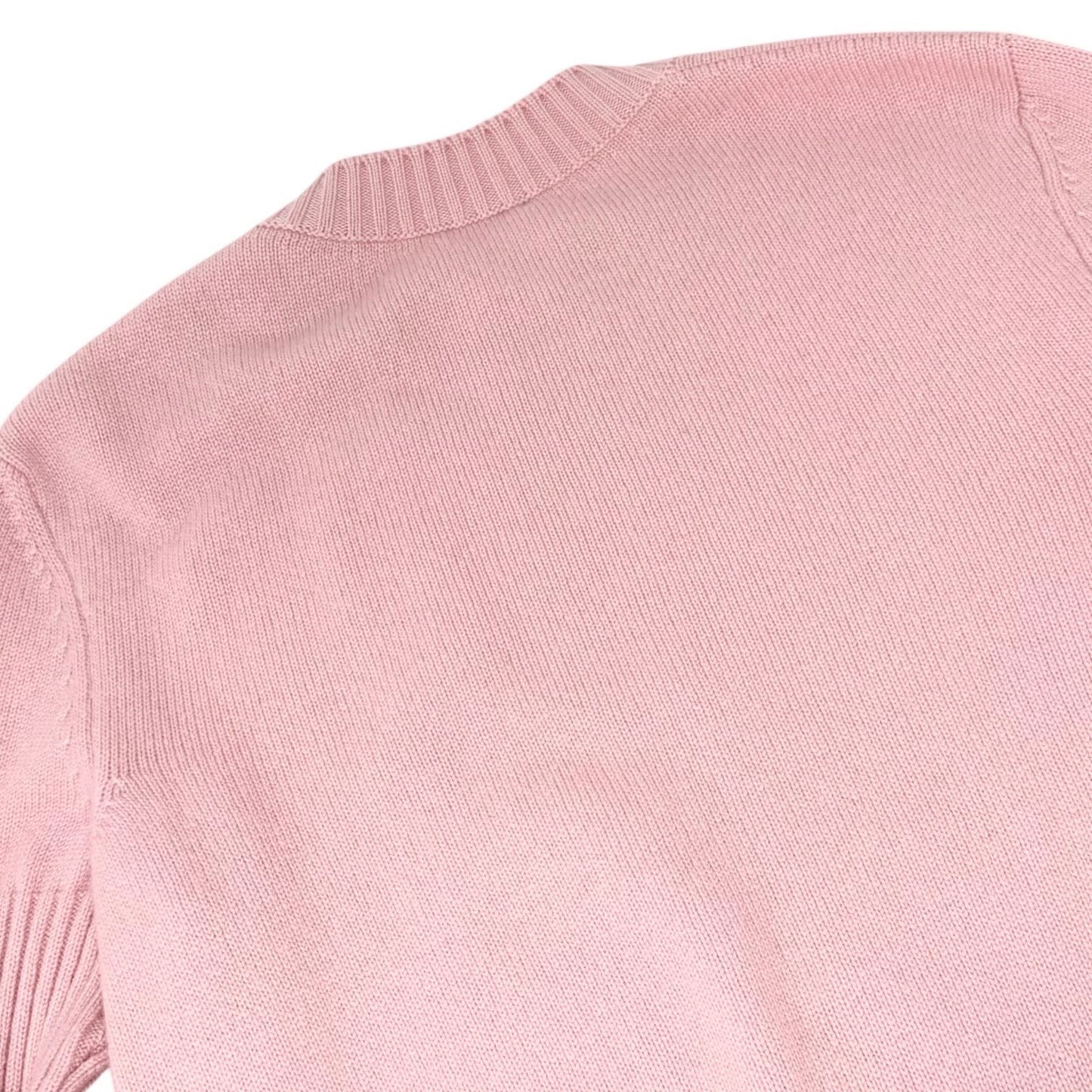 CHANEL Vintage CC Logo Turnlock Cashmere Ribbed Sweater Top #36 Pink 902225