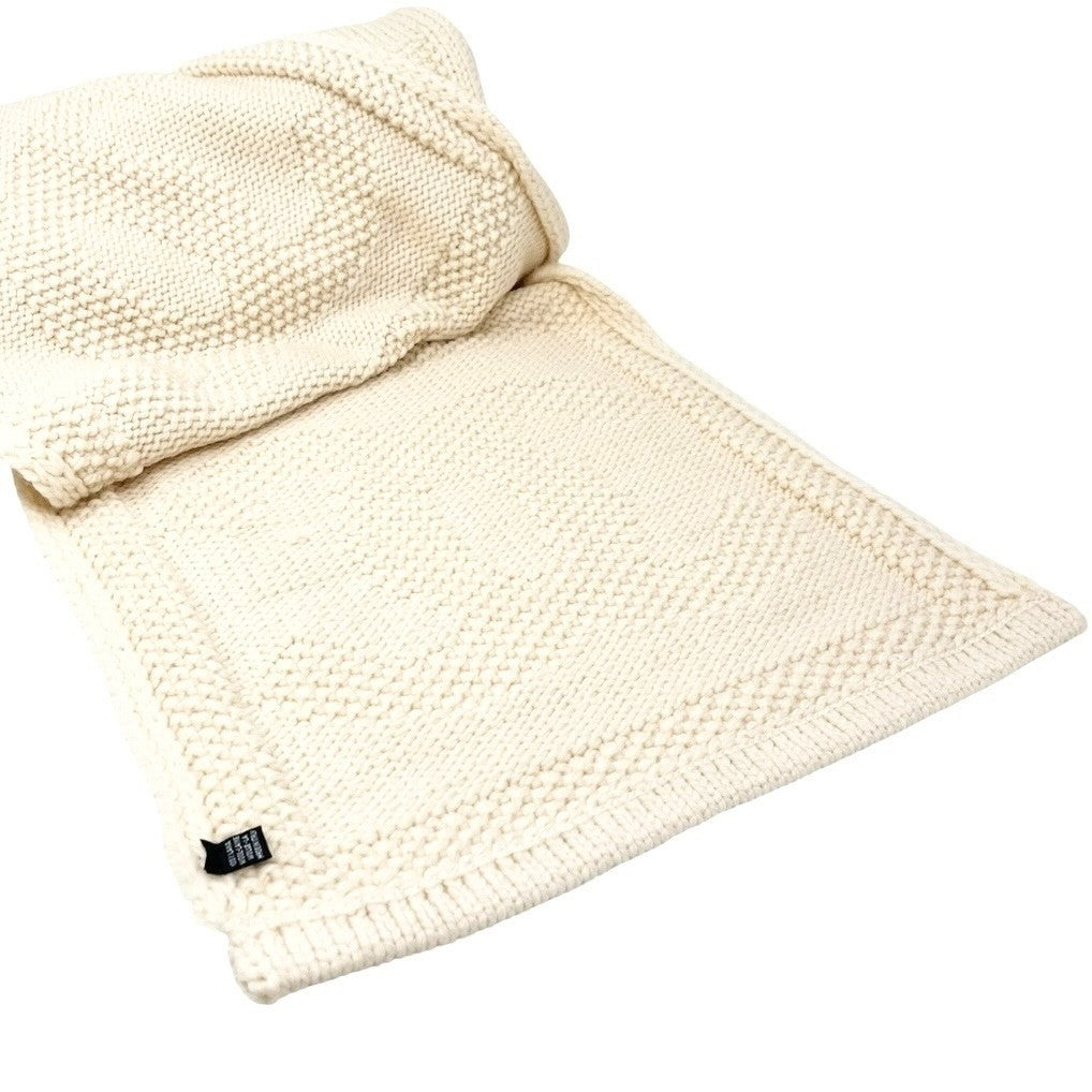 CHANEL Vintage CC Mark Logo Knit Muffler Scarf Wrap Accessory Cream Wool Stitch