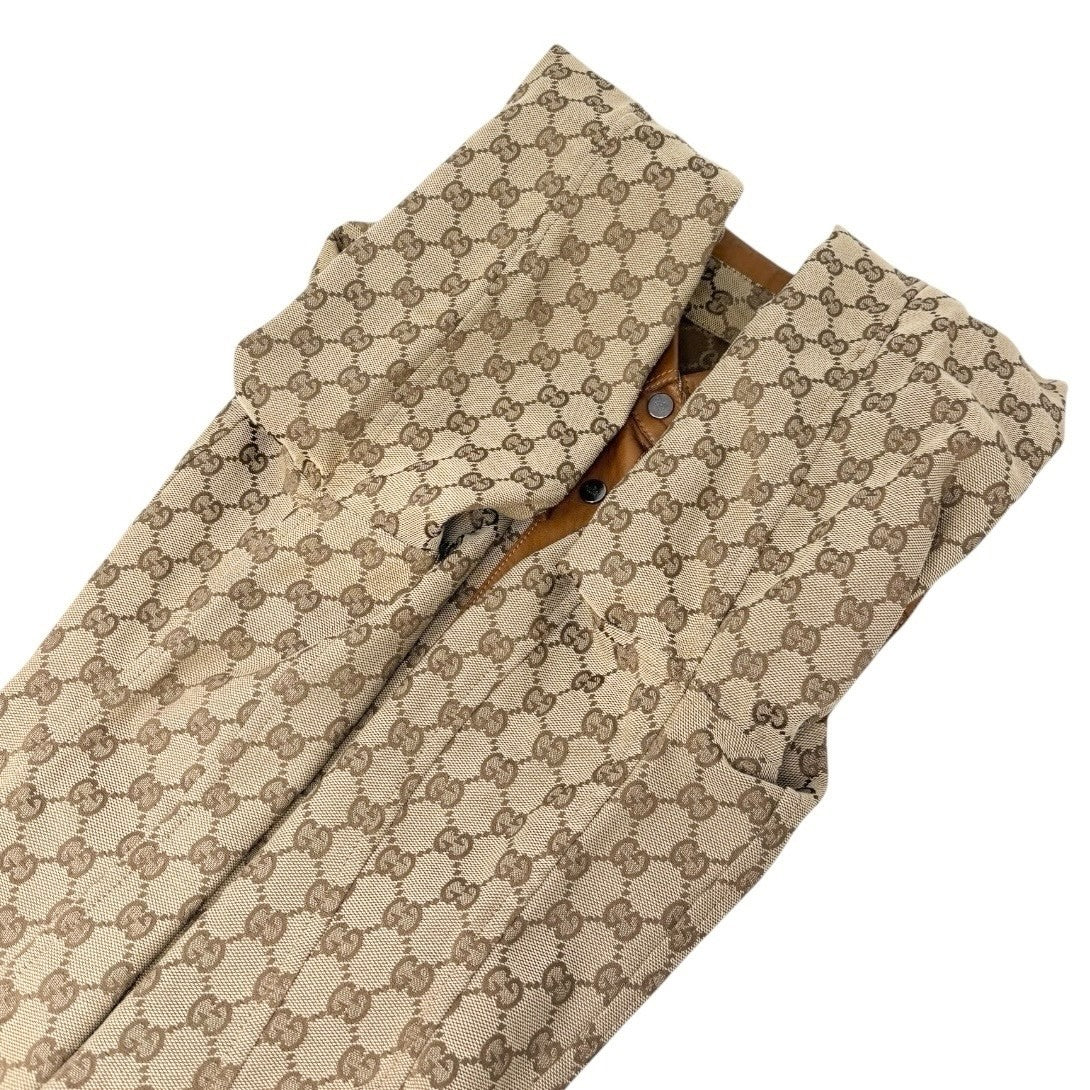GUCCI Vintage GG Monogram Logo Shirt Jacket Top #38 Beige Brown Canvas Leather