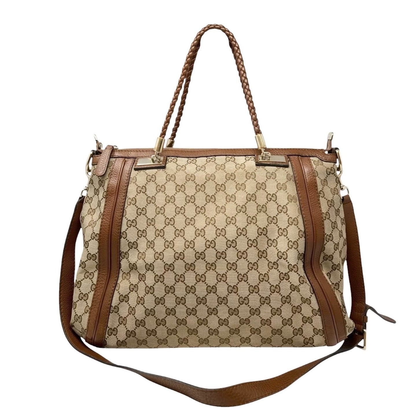 GUCCI Vintage GG Logo Monogram Fringe Shoulder Bag Brown Canvas Leather 902205