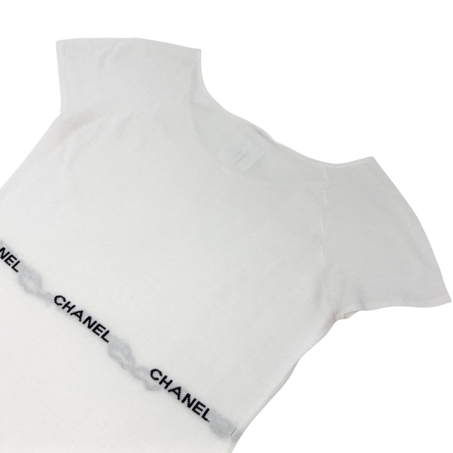 CHANEL Vintage 04P CC T-Shirt Top #38 Short Sleeve White Black Cotton 902579