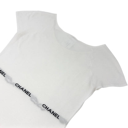 CHANEL Vintage 04P CC T-Shirt Top #38 Short Sleeve White Black Cotton 902579