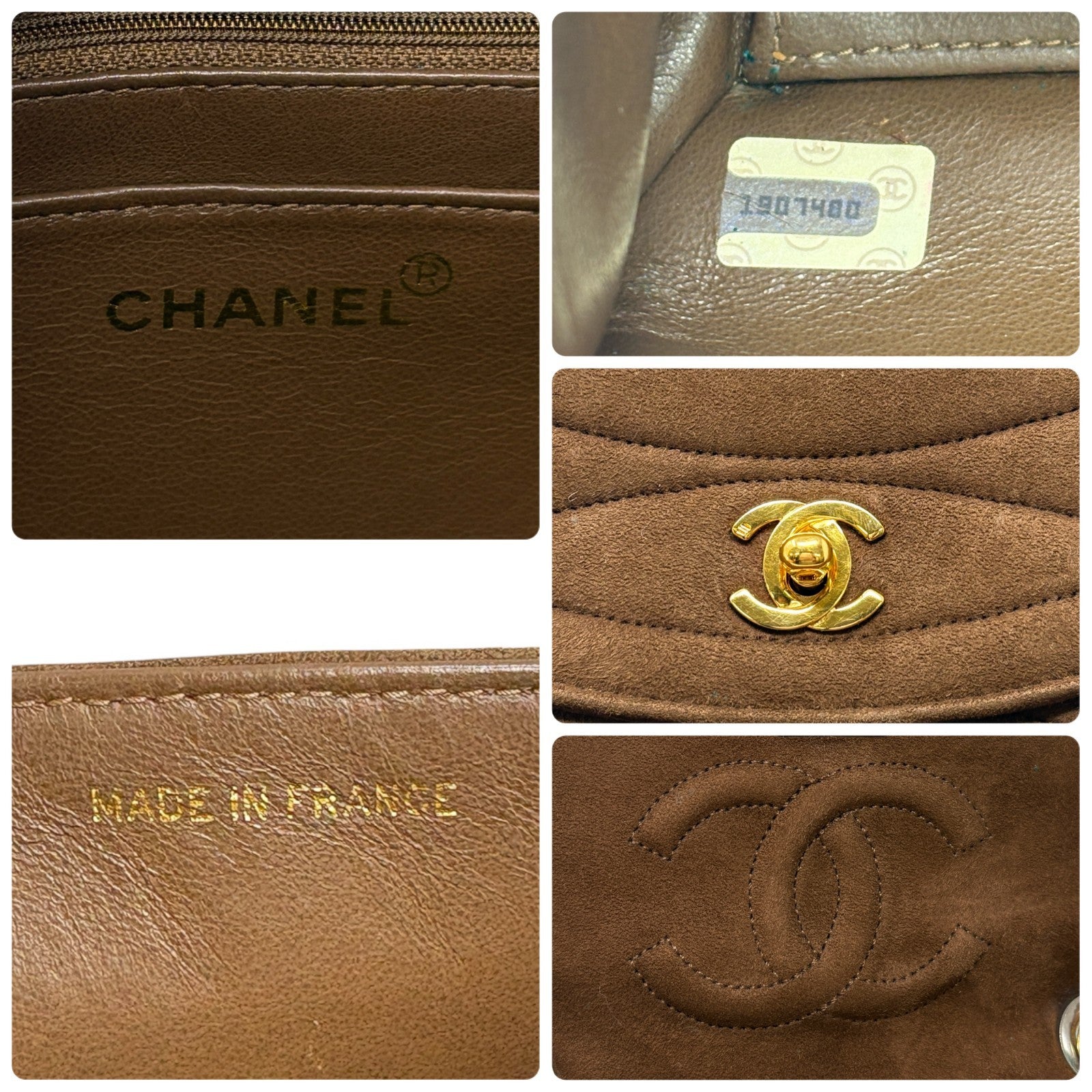 CHANEL Vintage CC Mark Logo Turnlock Chain Crossbody Bag Brown Gold Suede