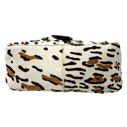 FENDI Vintage FF Leopard Mamma Baguette Bag Pony Calf Hair Ivory Brown 902818