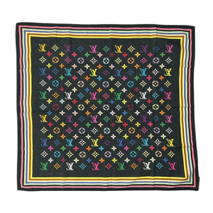 LOUIS VUITTON Vintage LV Logo Monogram Multicolor Scarf Wrap Shawl Black