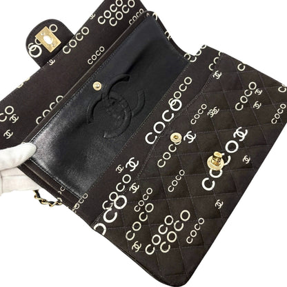 CHANEL Vintage CC Logo Print Turnlock Quilted Chain Shoulder Bag Black 901823